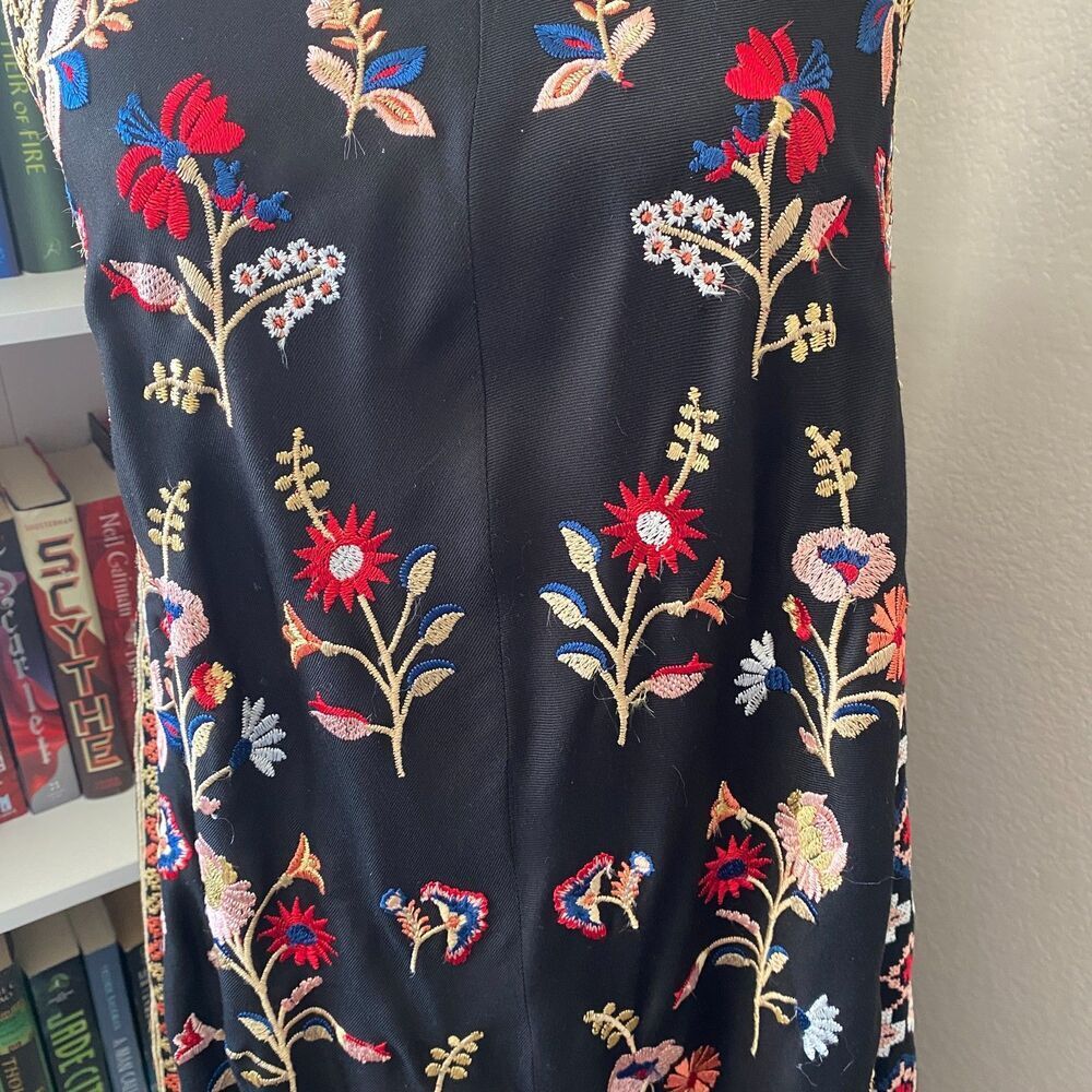 TOLANI Akeeva Black Embroidered Floral Handkerchief Slip On Midi Dress Size PXXS - Picture 4 of 12